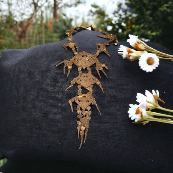 Antique Vintage religious Indonesian Garuda necklace coconut shell & tassels 20